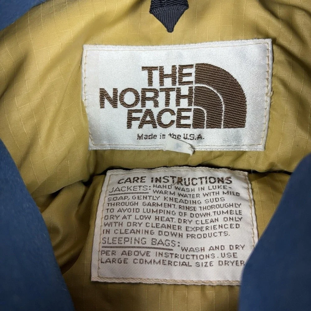 Vintage 80s The North Face Goose Down Puffer Jacket Mens XL Blue USA Brown Label
